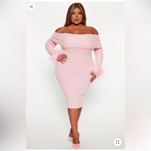 Fashion Nova Pink Off-Shoulder Long Sleeve Dress